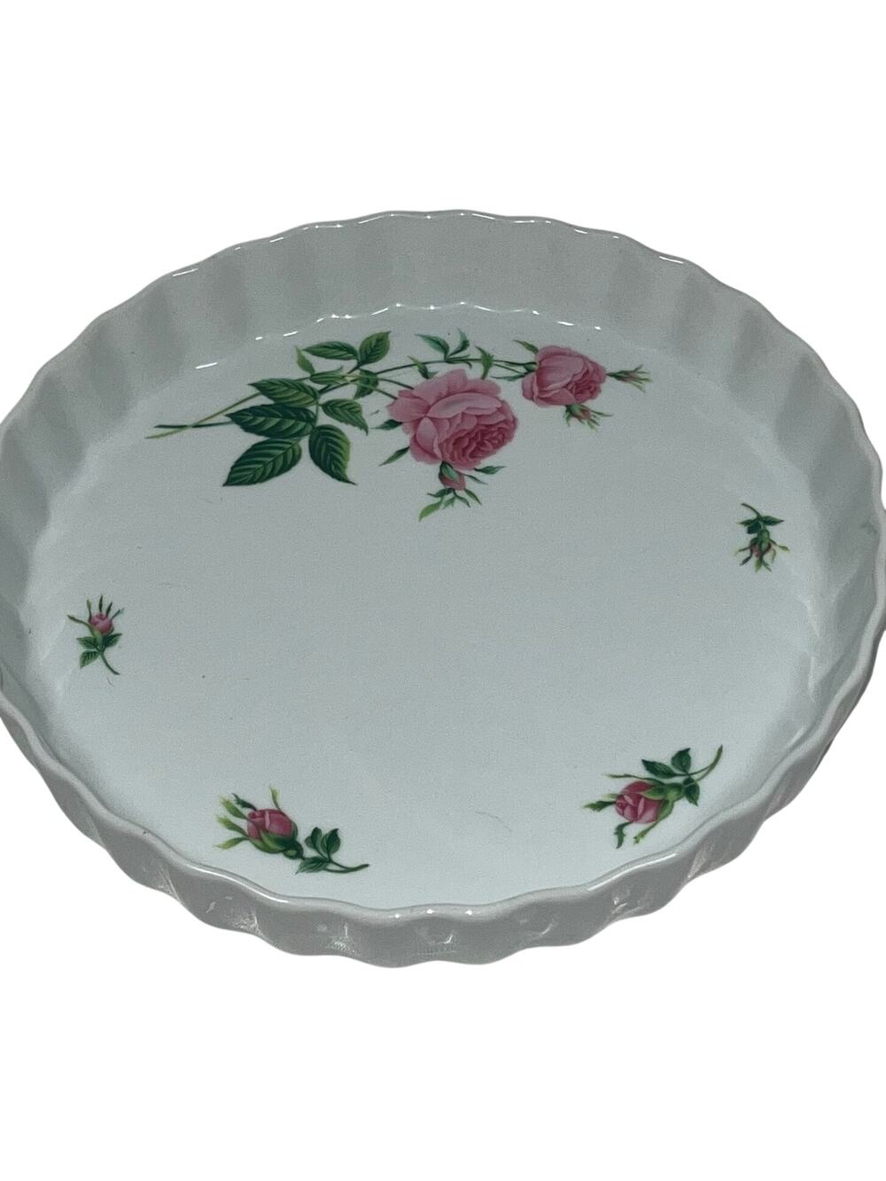 Christineholm Porcelain Rose Pattern Baking Dish Pie Quiche Floral Plate 9.5"